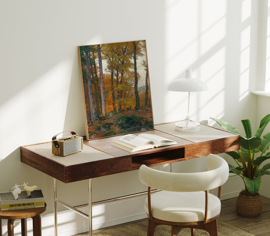 Lámina decorativa - Paisaje clásico otoñal con ciervos