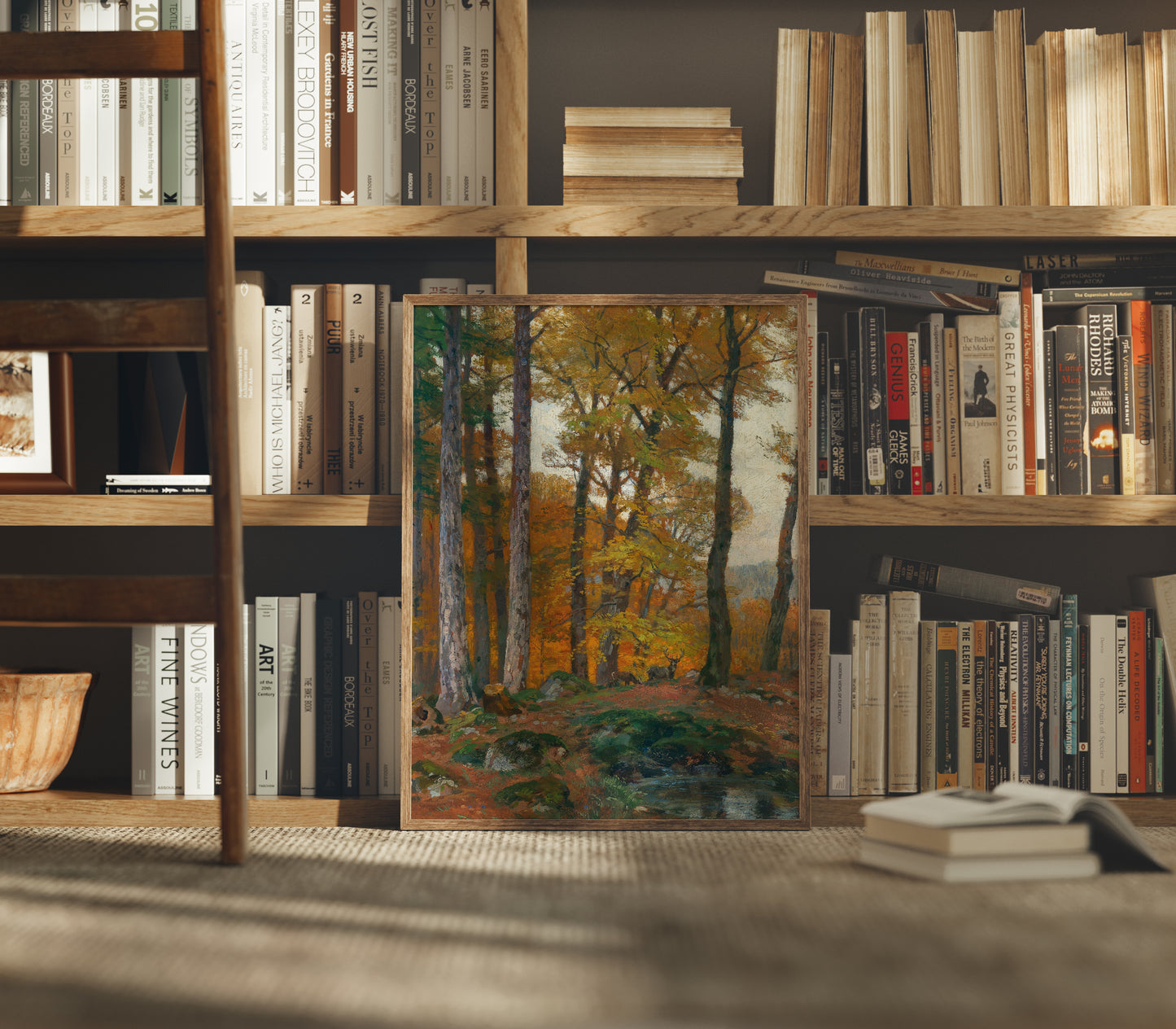 Lámina decorativa - Paisaje clásico otoñal con ciervos