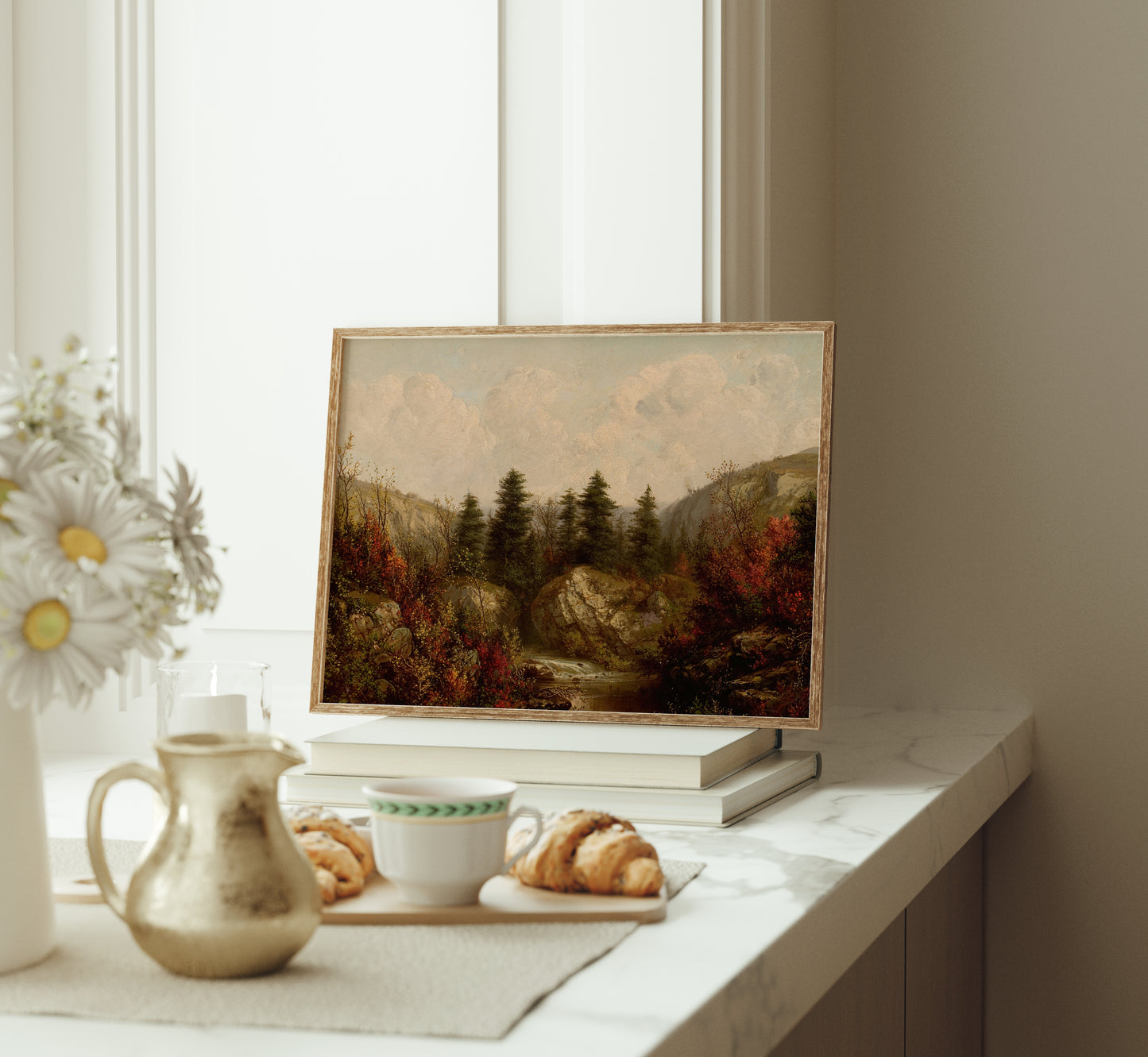 Lámina decorativa – Paisaje otoñal con río en el bosque