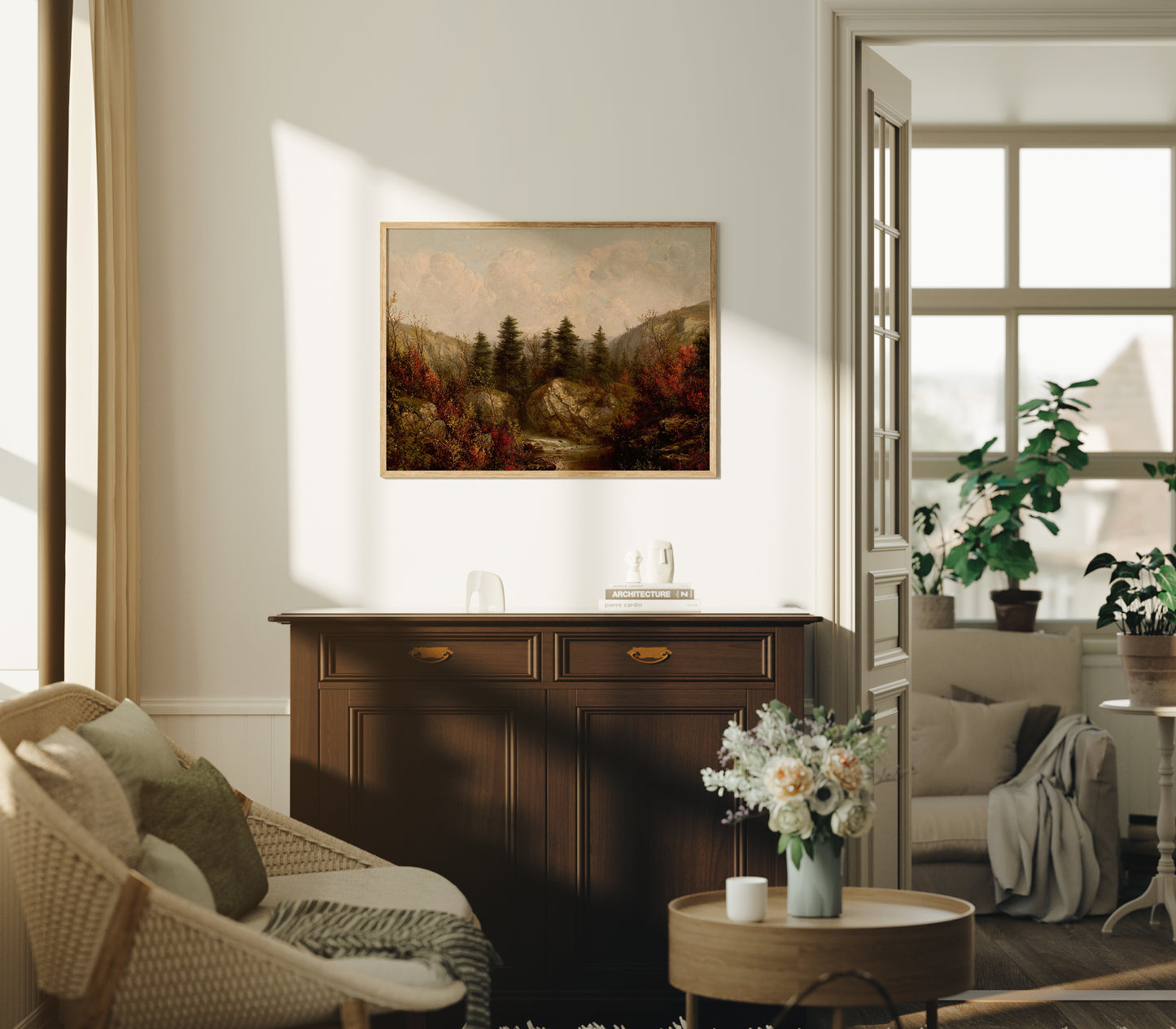Lámina decorativa – Paisaje otoñal con río en el bosque