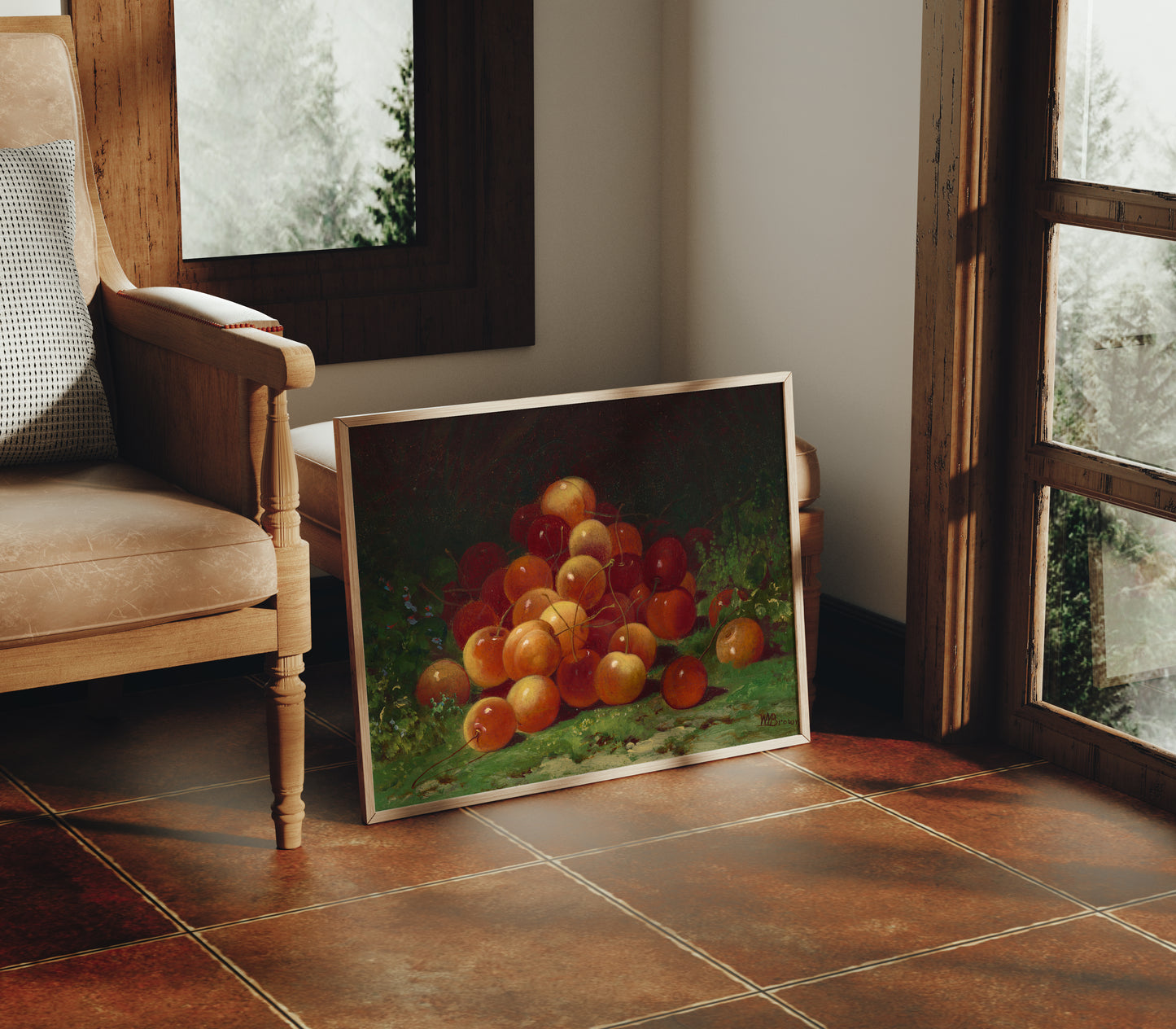 Lámina decorativa – Bodegón de cerezas