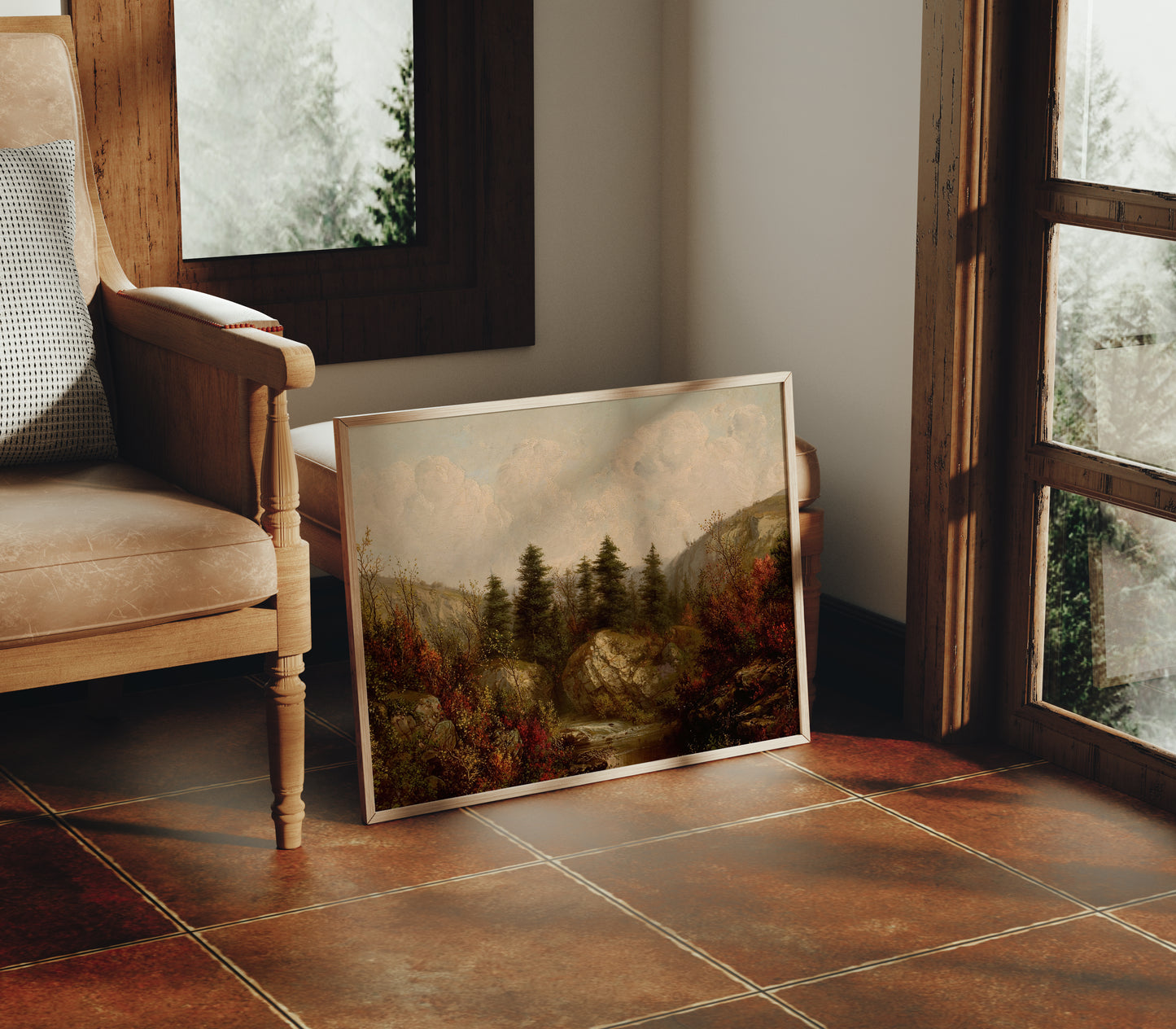 Lámina decorativa – Paisaje otoñal con río en el bosque