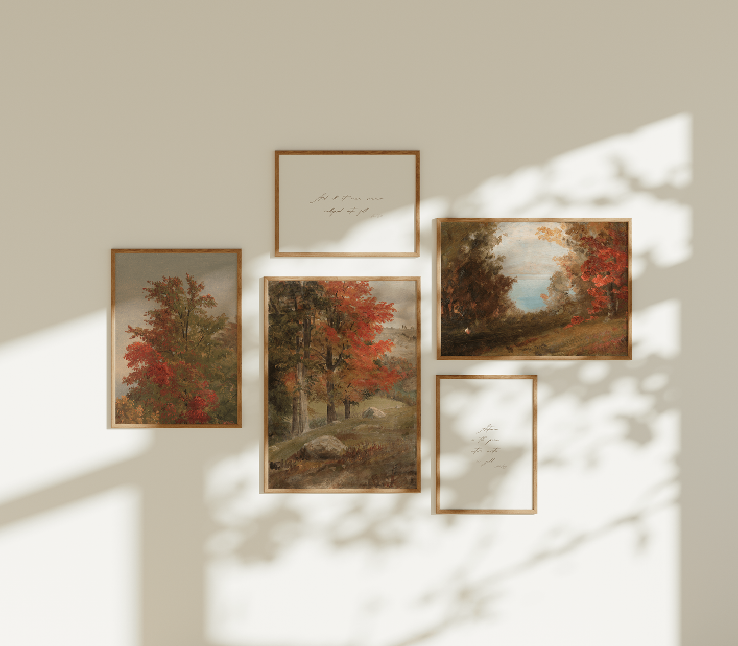 Set de 5 láminas decorativas – Paisajes clásicos y poemas de otoño