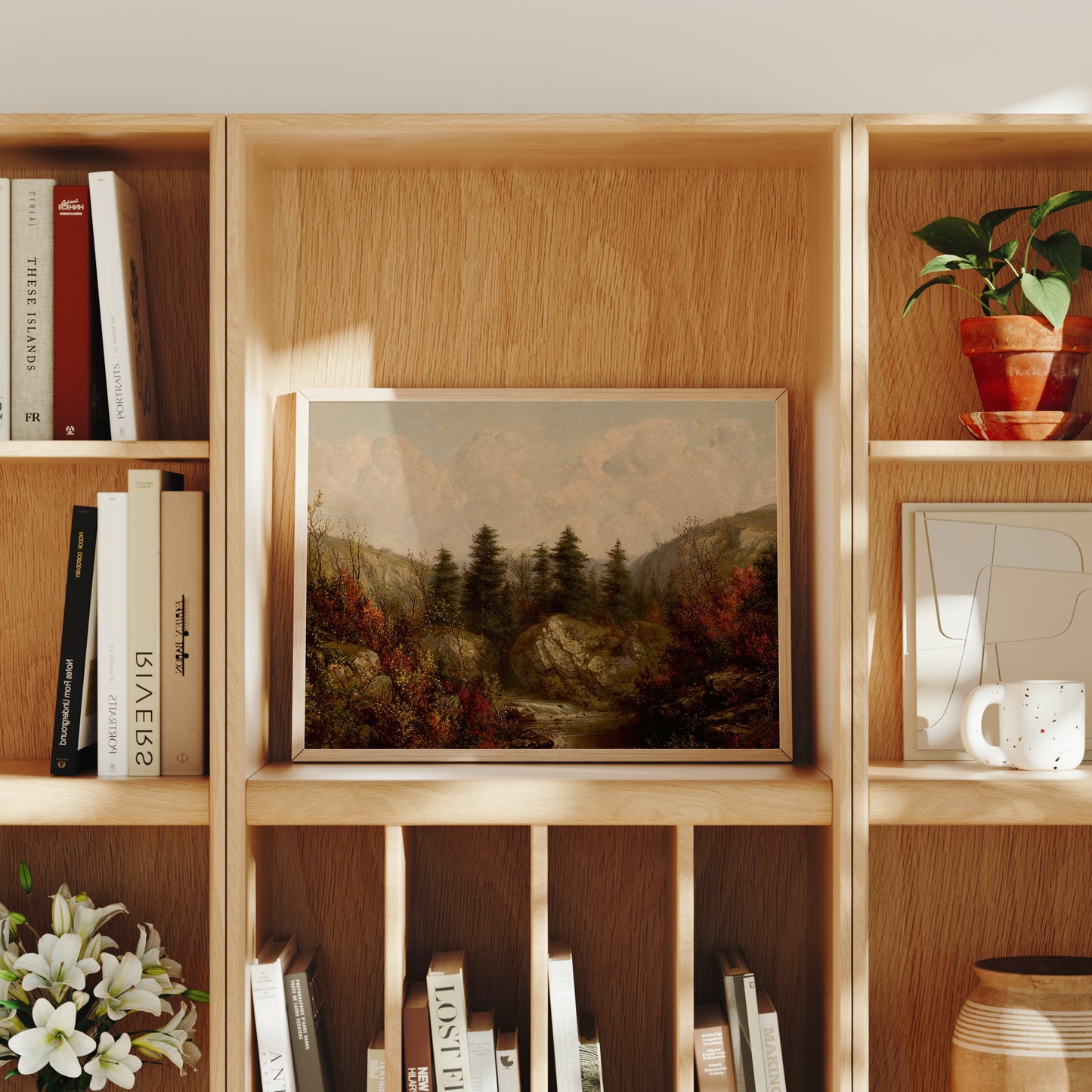Lámina decorativa – Paisaje otoñal con río en el bosque
