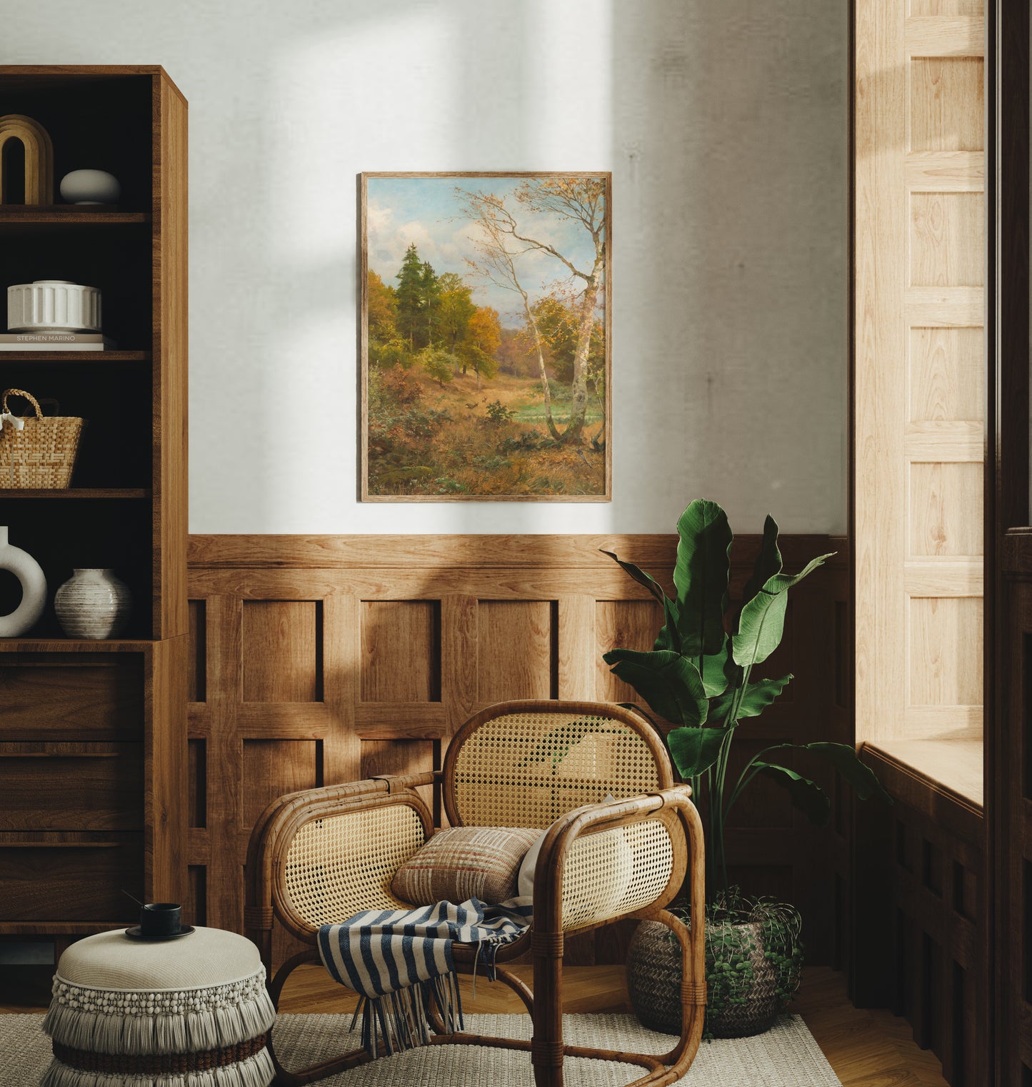 Lámina decorativa – Paisaje clásico de bosque en otoño