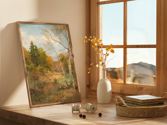 Lámina decorativa – Paisaje clásico de bosque en otoño