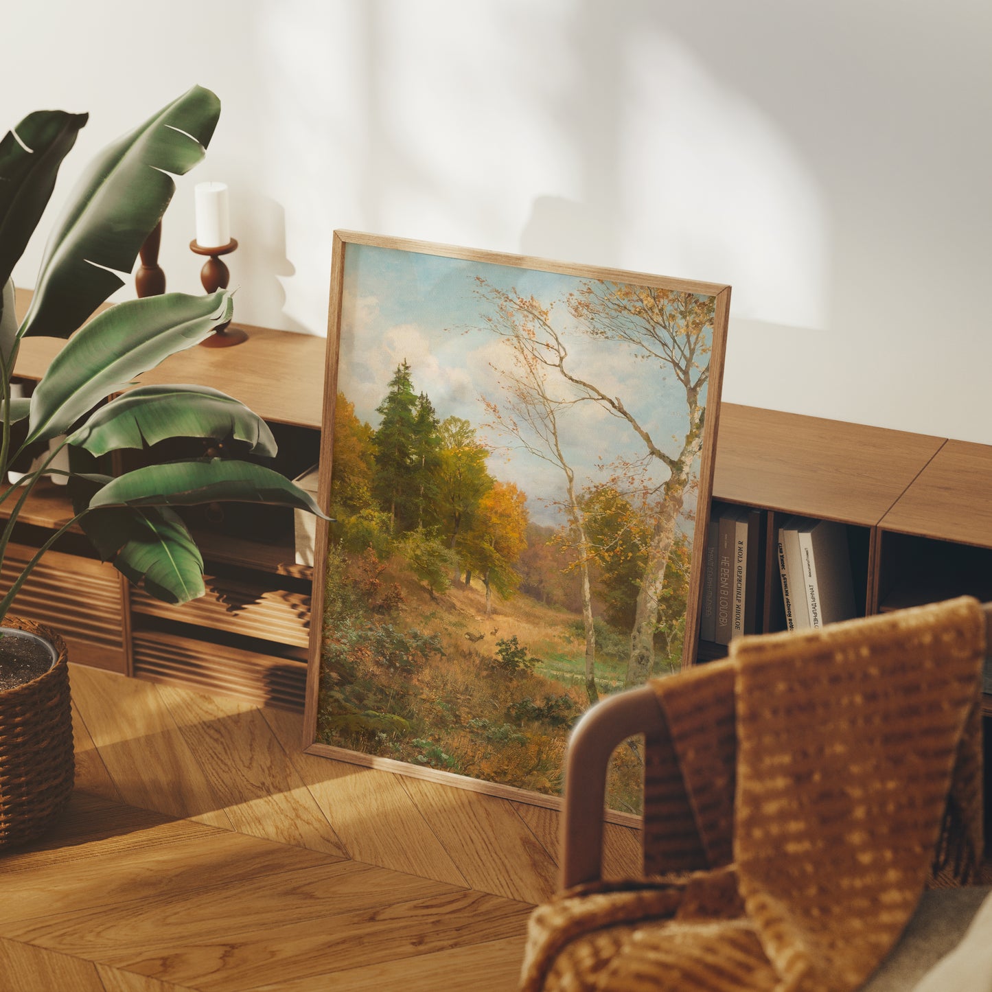 Lámina decorativa – Paisaje clásico de bosque en otoño
