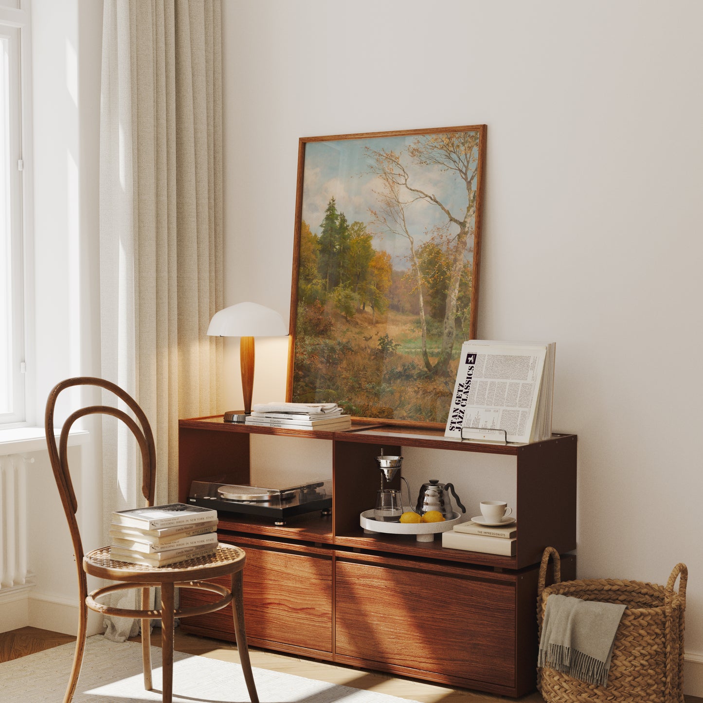 Lámina decorativa – Paisaje clásico de bosque en otoño