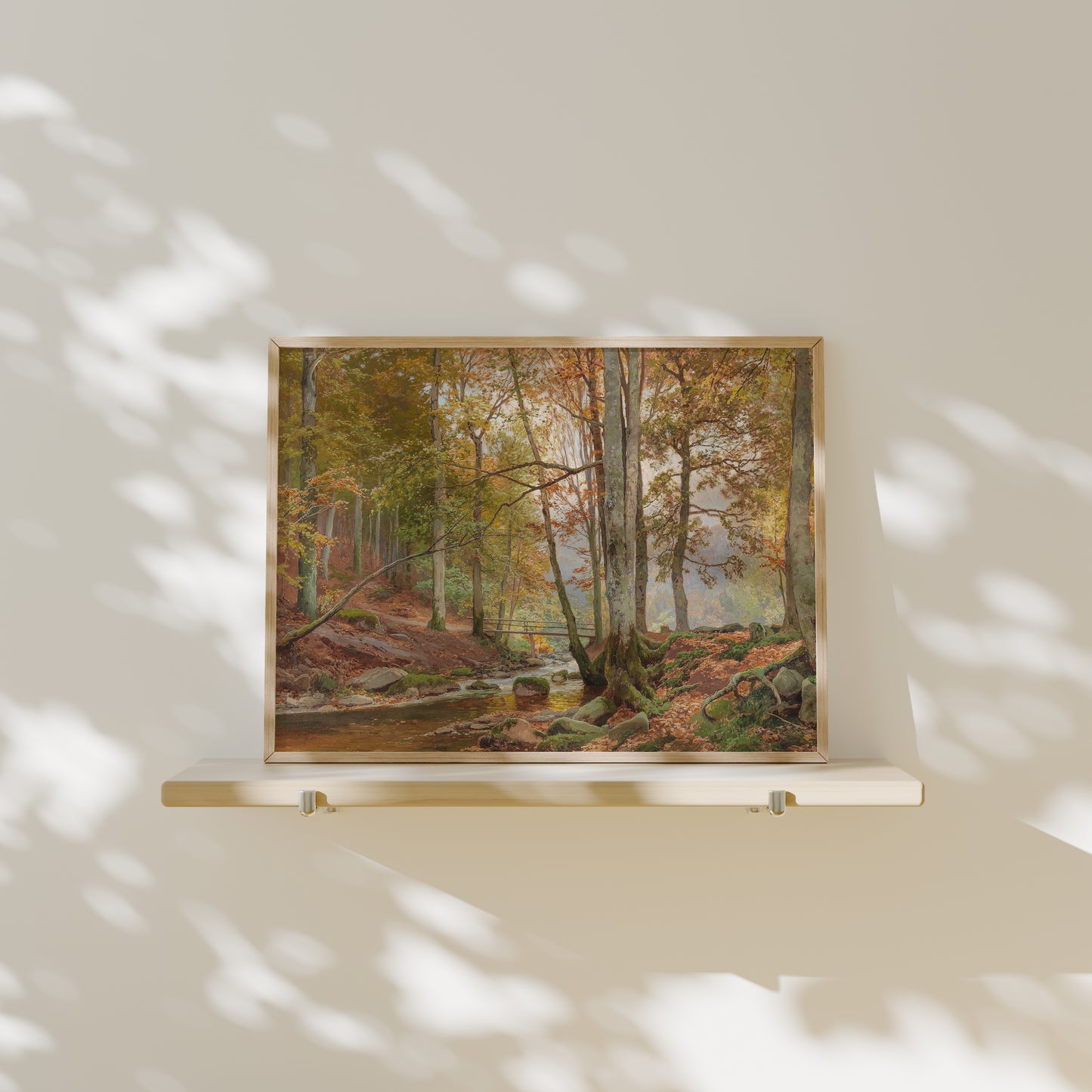 Lámina decorativa – Bosque clásico de otoño con puente sobre arroyo