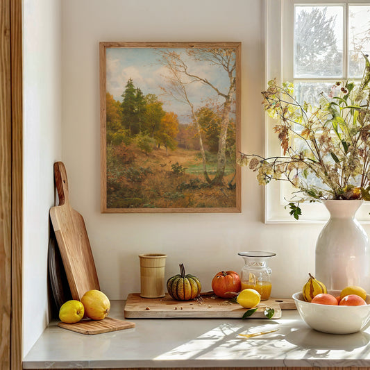 Lámina decorativa – Paisaje clásico de bosque en otoño