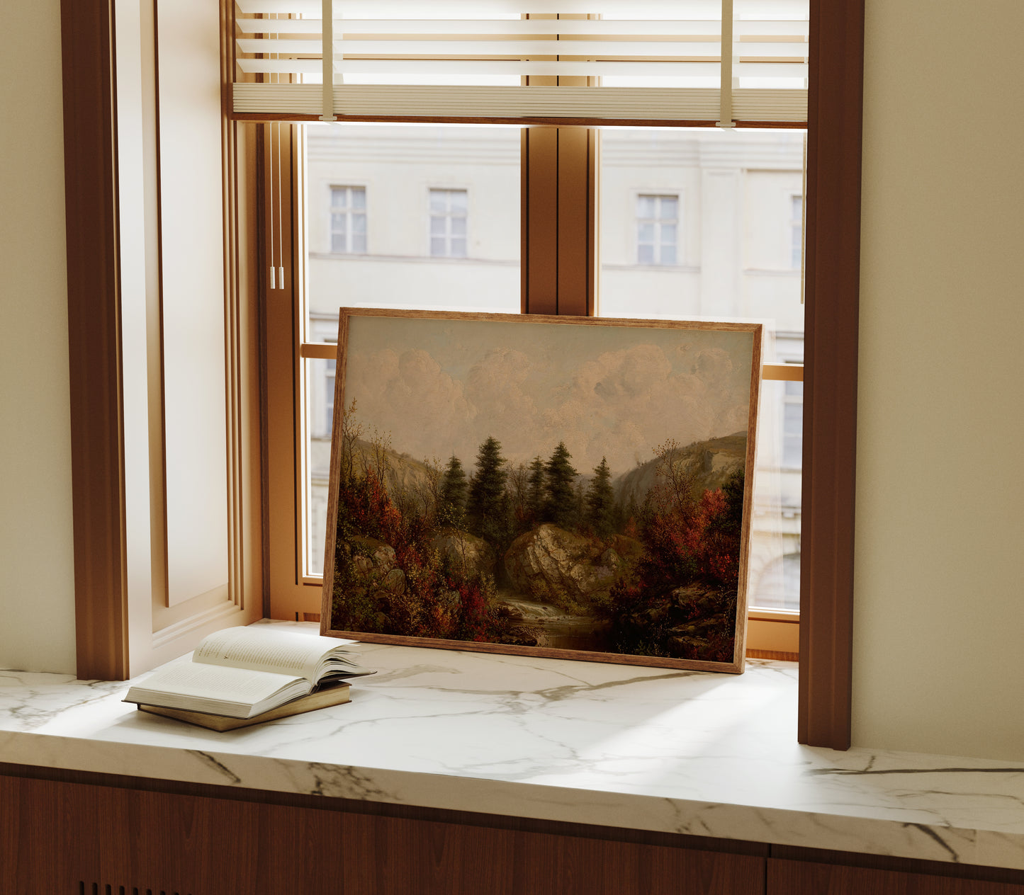 Lámina decorativa – Paisaje otoñal con río en el bosque