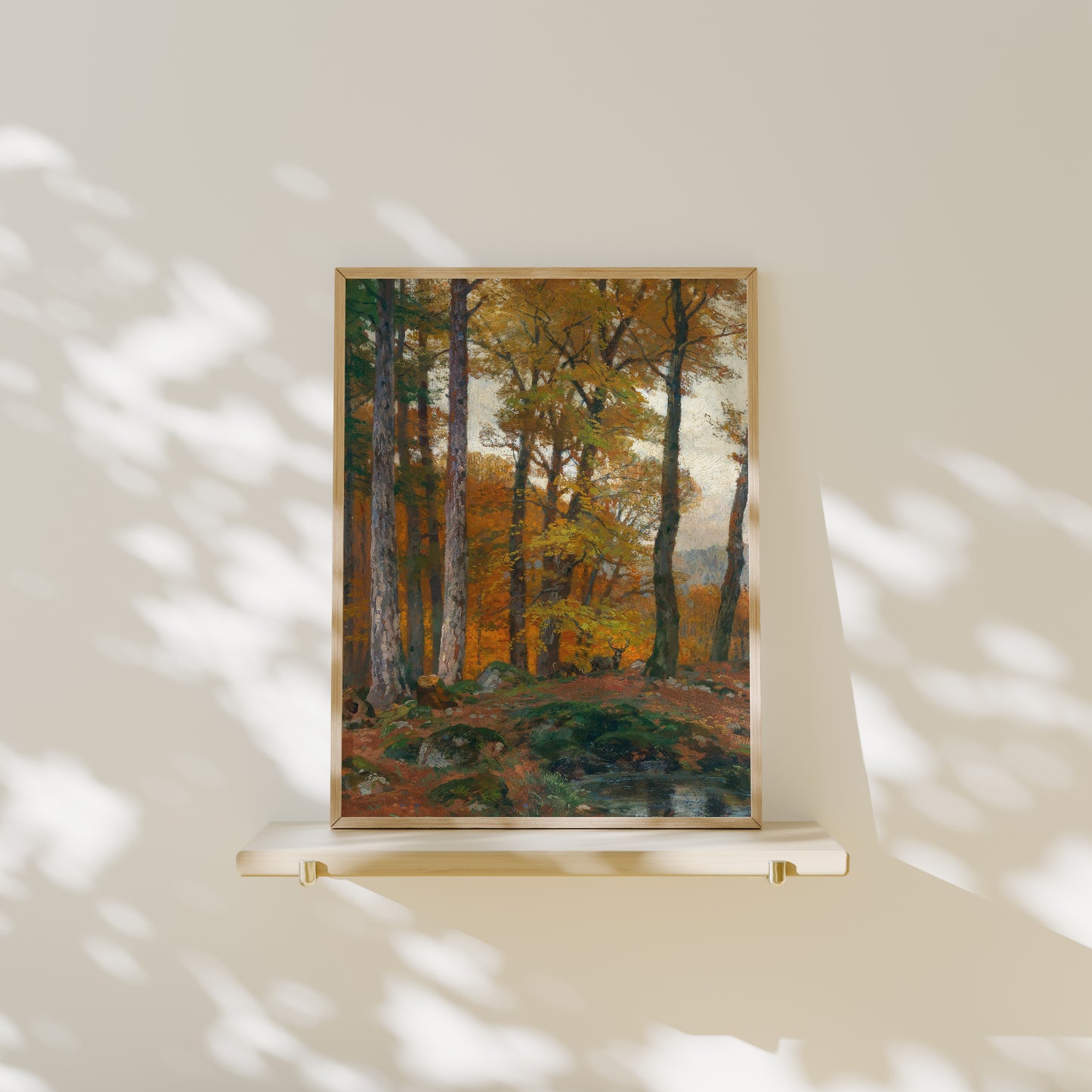Lámina decorativa - Paisaje clásico otoñal con ciervos